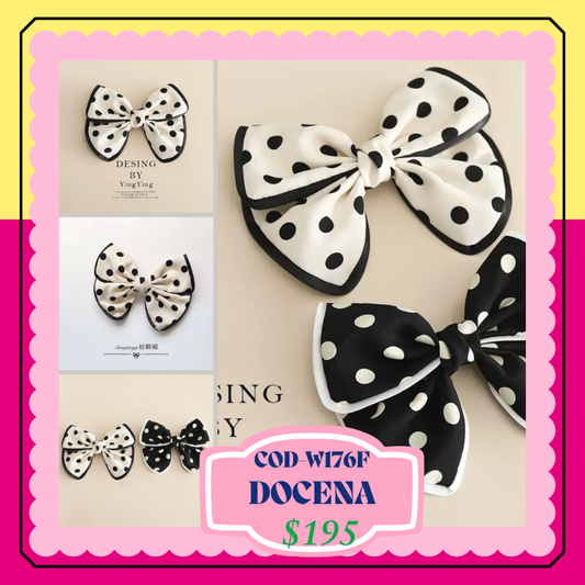 Moño blanco y negro mediano con bolitas, codigo W176F