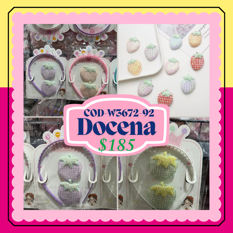 diadema con broches de fresa para niñas, codigo W3672-92