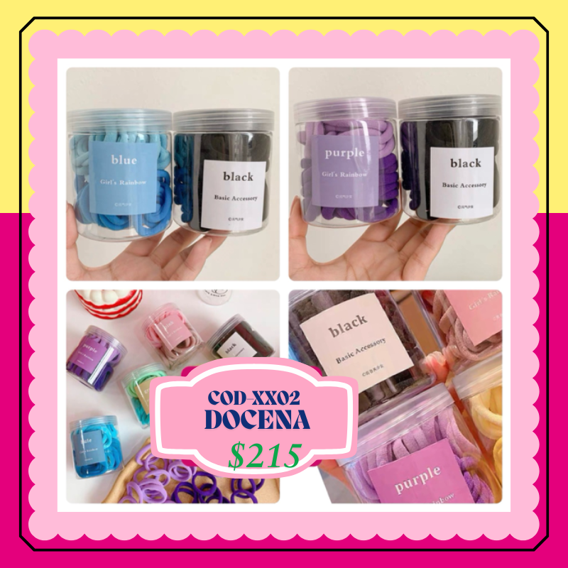 ligas de variedad de colores en botes, docena, codigo xx02