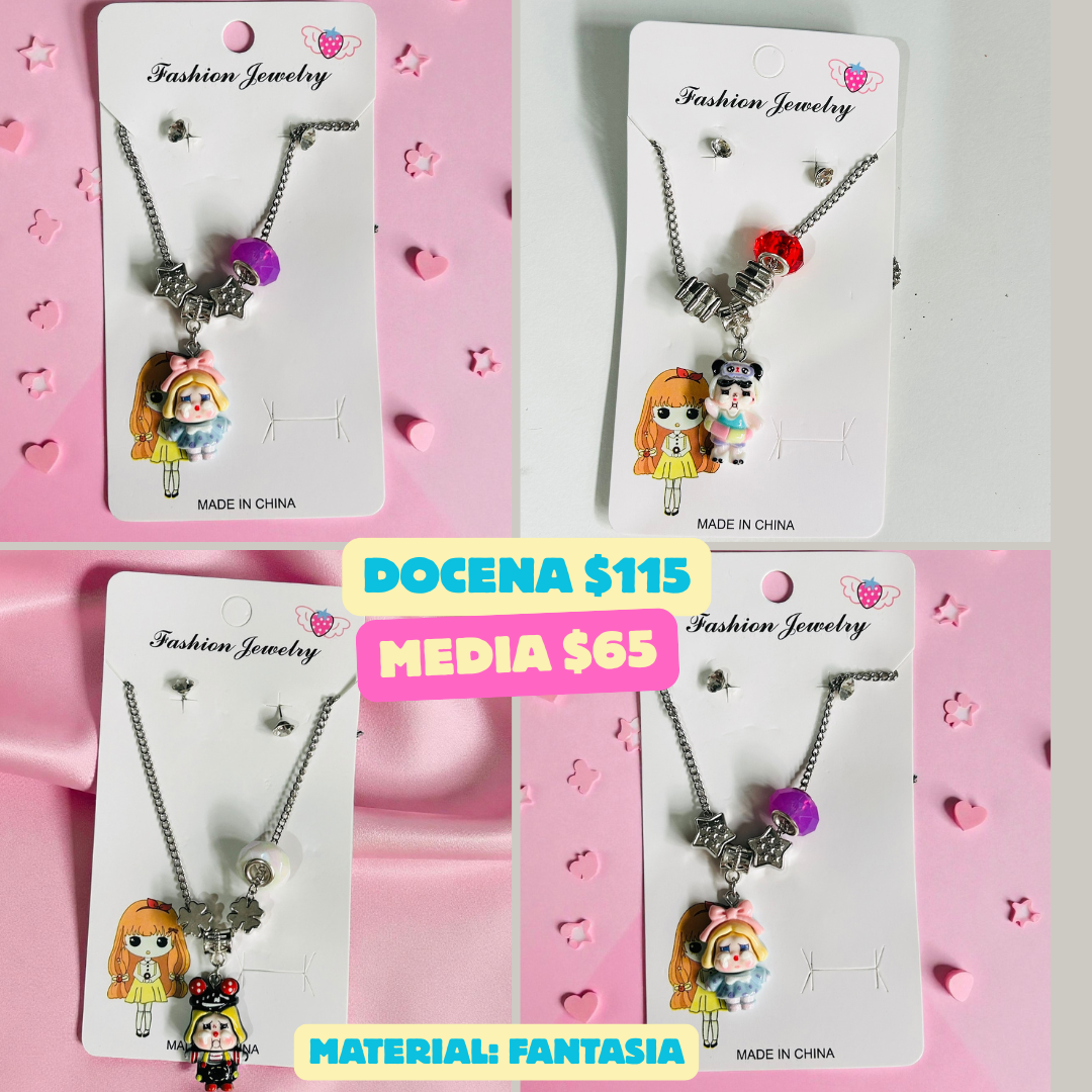 Collar con arete de fantasia, chicas super poderosas, codigo a162