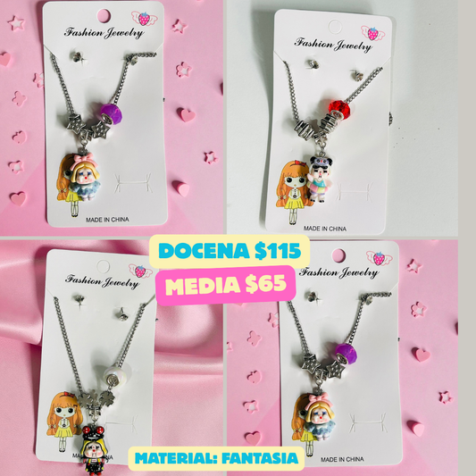 Collar con arete de fantasia, chicas super poderosas, codigo a162