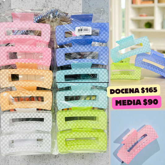 Pinza rectangulo de cuadros colores fuertes, codigo a401