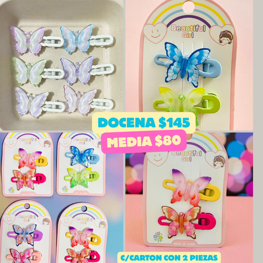 pasadores de mariposa en par de acrilico, codigo a53