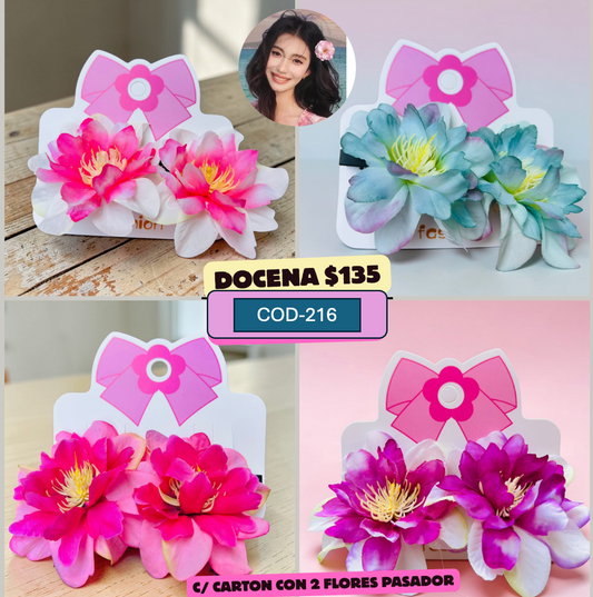 pasador doble de flores, de colores, codigo A216