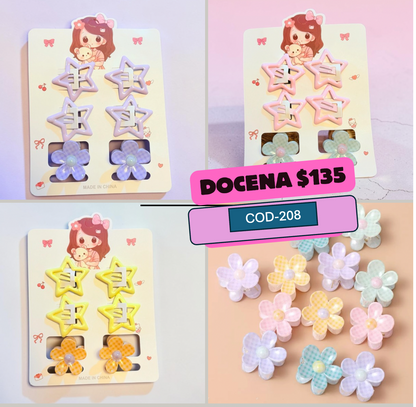 cucas de estrella con mini pinza de flor en plantilla, codigo A208