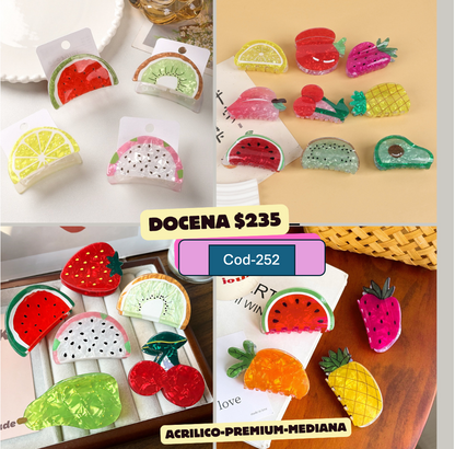 pinza de acrilico chica, de frutas, codigo a276