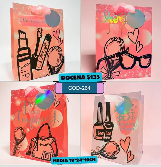 bolsas rosadas, femeninas, medidas 19*24*10 cm, codigo a264