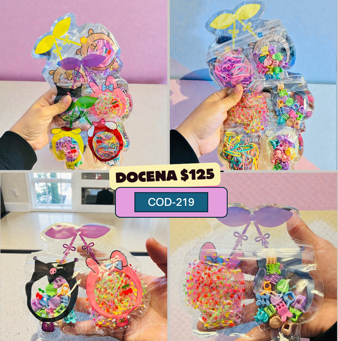 Bolsita de ligas latex con mini pinzas, codigo a219