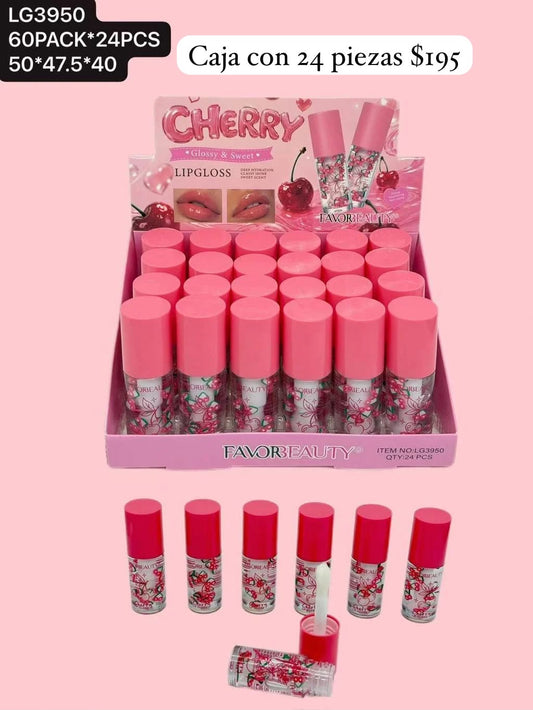 Gloss con detalle de cerezas, caja con 24 piezas, codigo LG3950