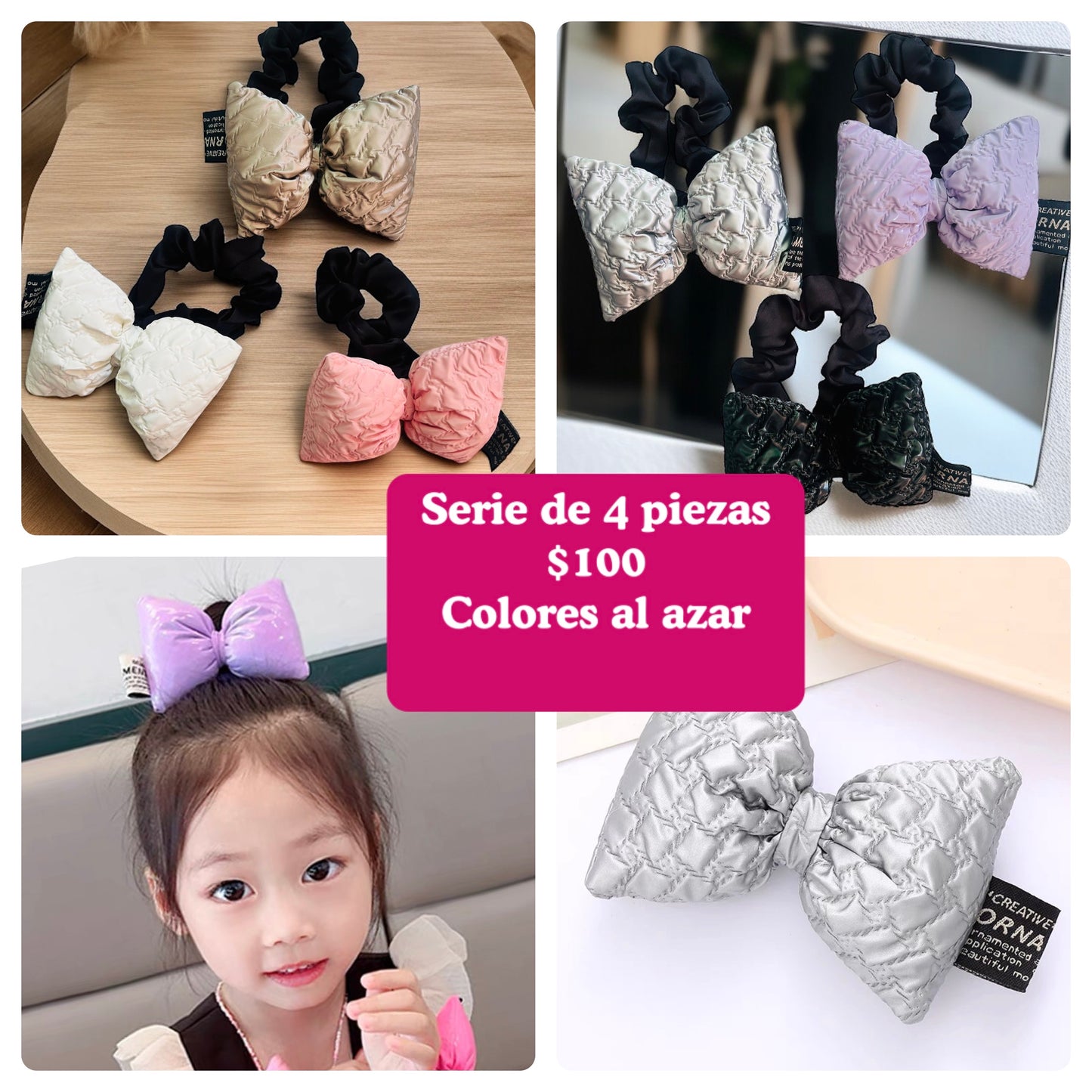 Serie de 4 piezas de ligas  de moño, código a250BIS