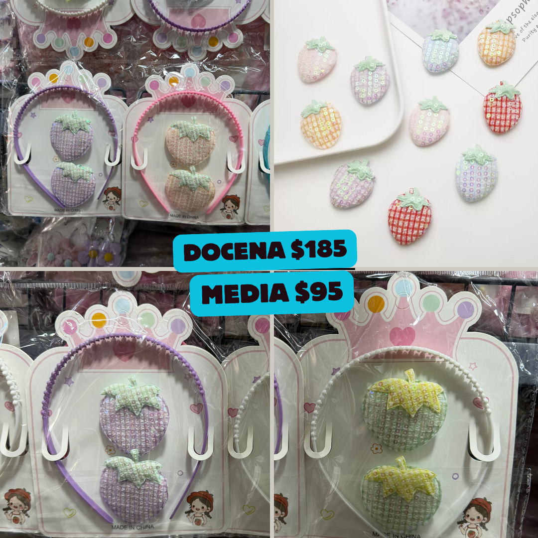diadema con broches de fresa para niñas, codigo a54bis
