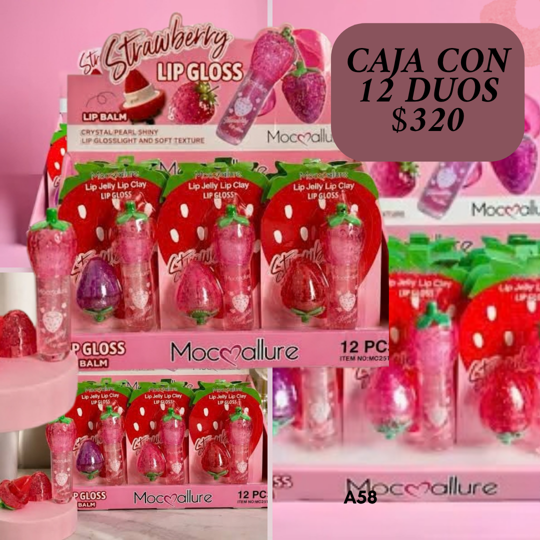 lipg gloss en set de fresa, 12 sets, codigo a75