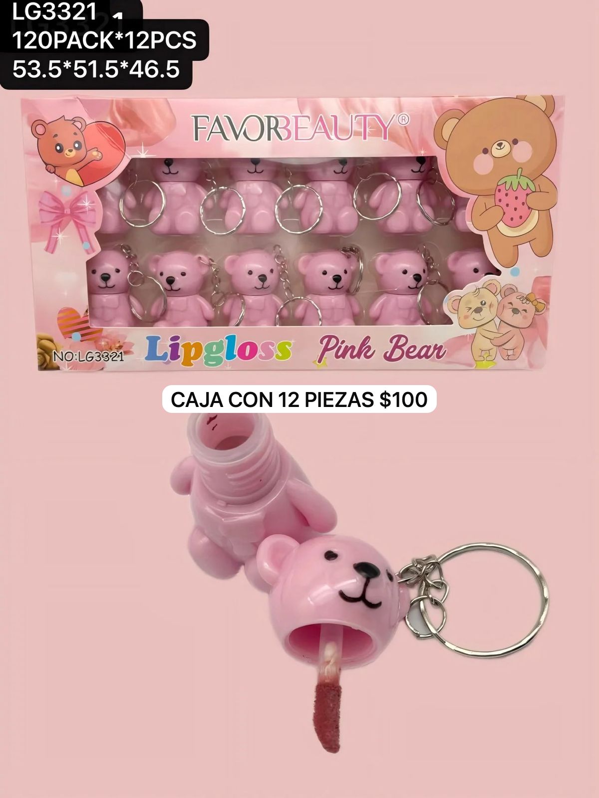 caja con 12 osos llavero gloss, codigo lg3321