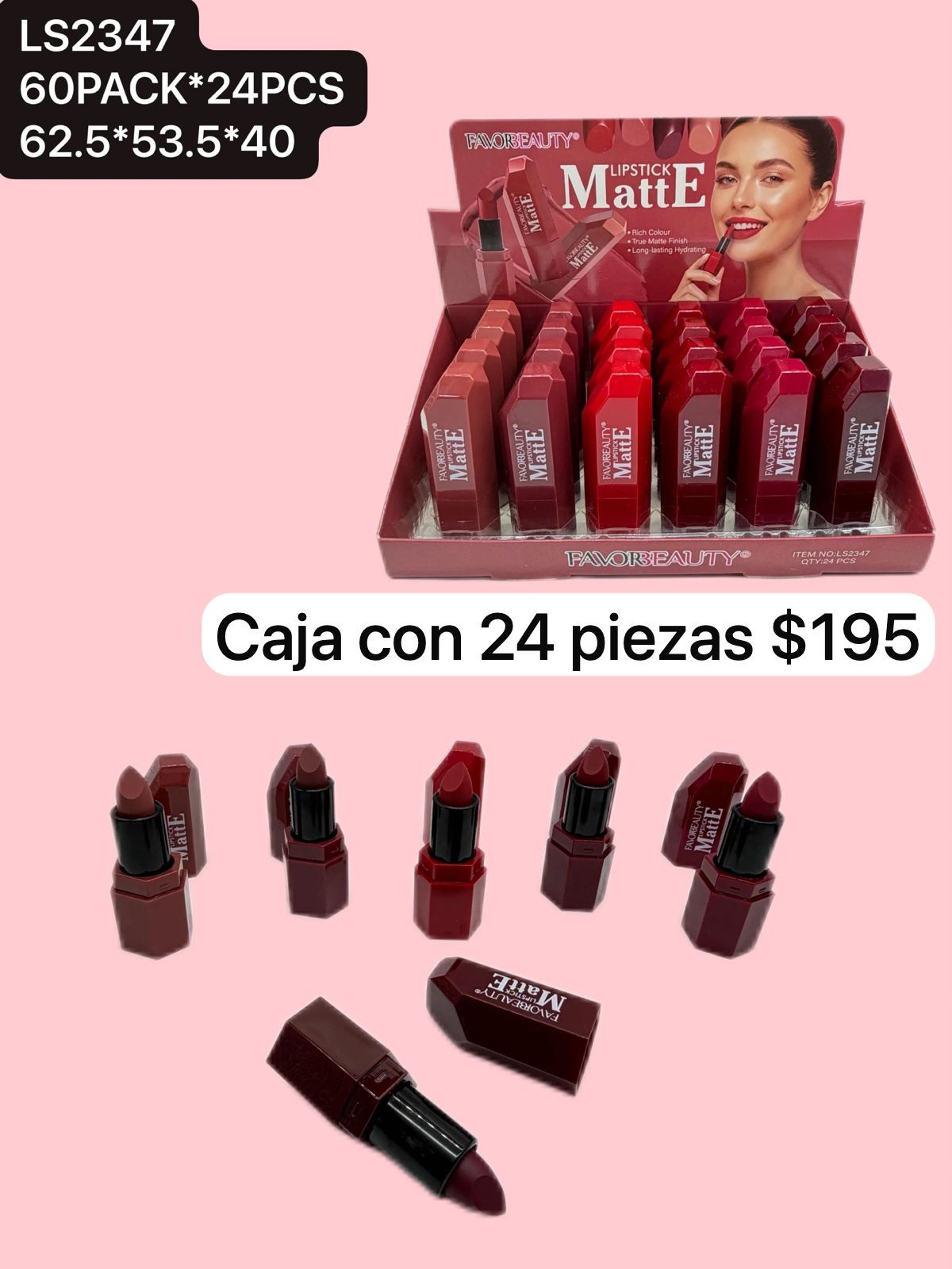 caja con 24 labiales en barra matte, codigo ls2347