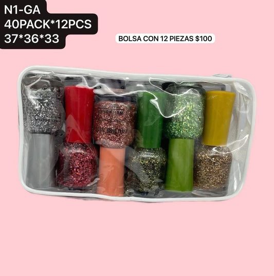 bolsa con 12 esmaltes, codigo n1-ga