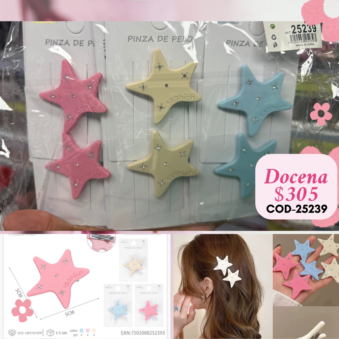 pasadores estrellas en par, 12 sets, docena, codigo 25239