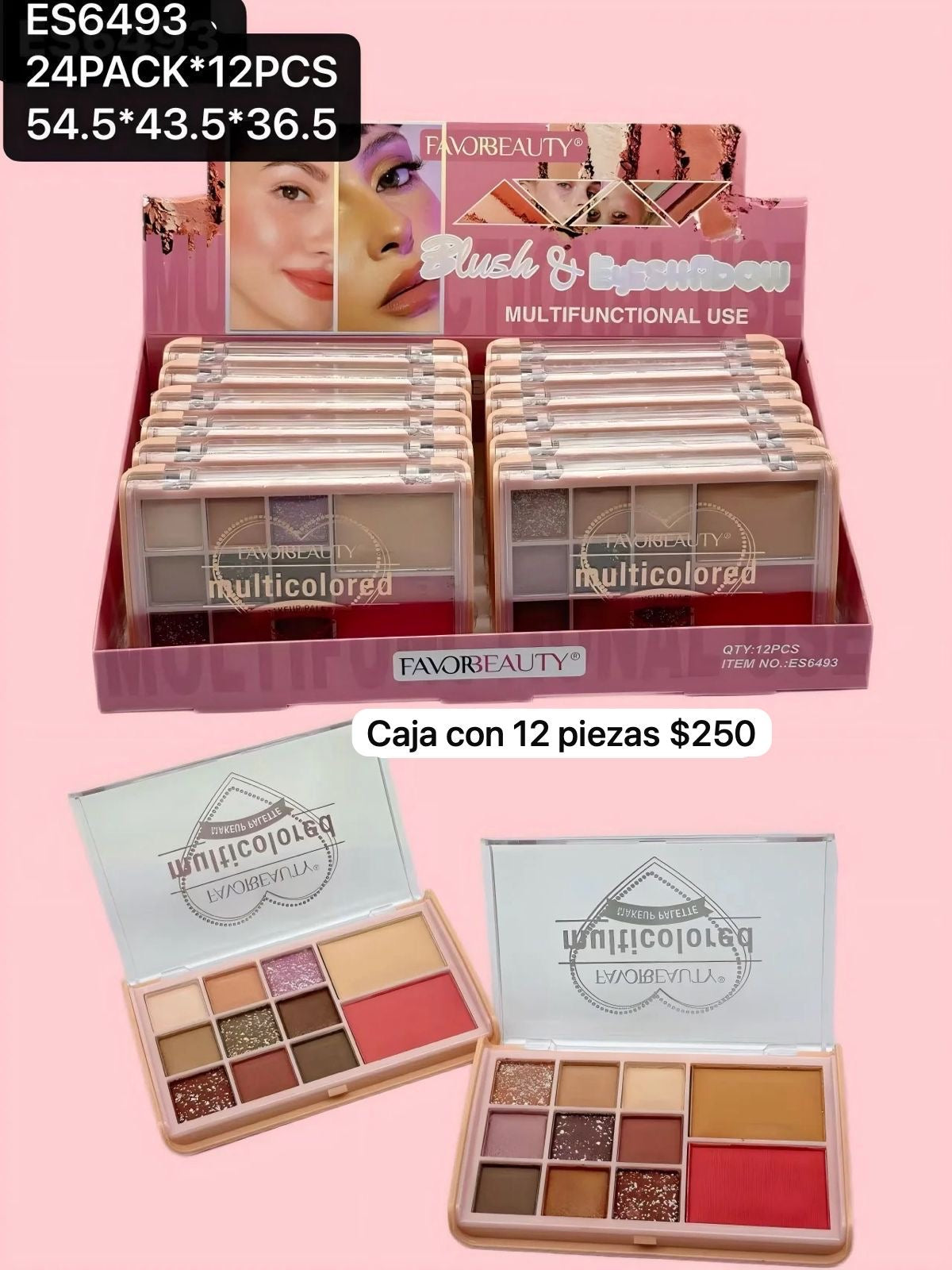 Caja con 12 paletas de sombras con rubor, codigo ES6493
