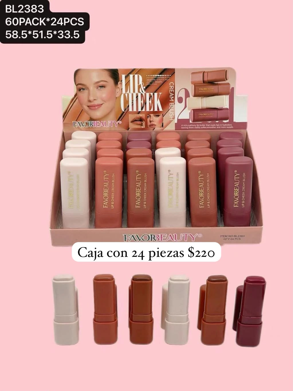 Rubor en barra, caja con 24 piezas, codigo BL2383