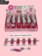 gloss con colgante de monito, caja con 24 piezas, codigo lg3837