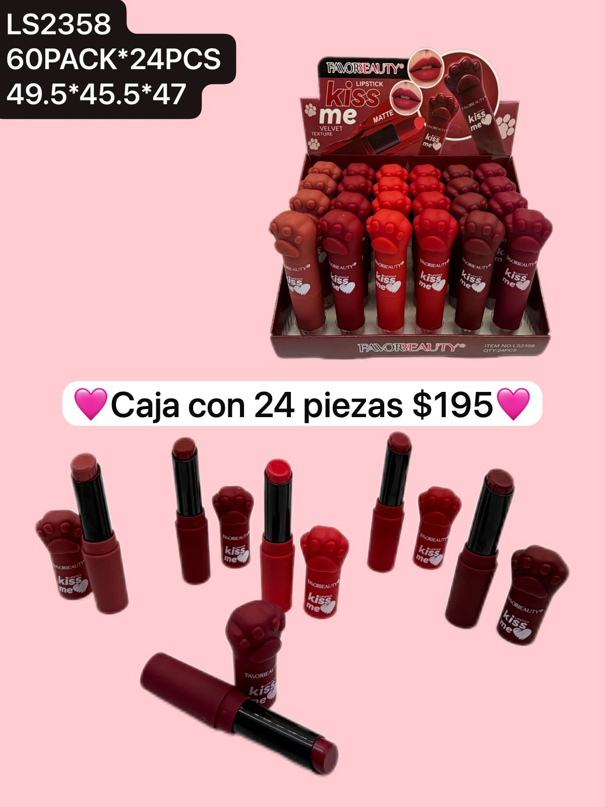 caja de 24 labiales matte de garra de perrito, codigo ls2358