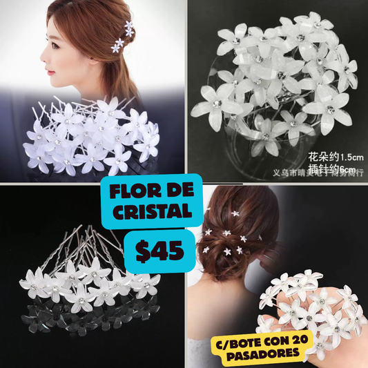 Pasador con flores blancas, bote con 20 piezas, codigo a169