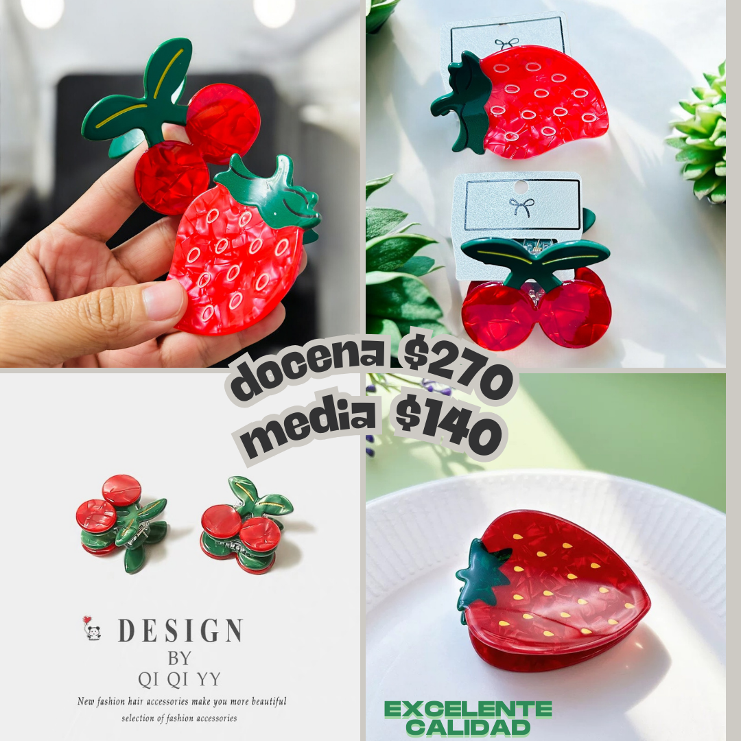 pinza de fresa y cereza de acrílico, codigo a189