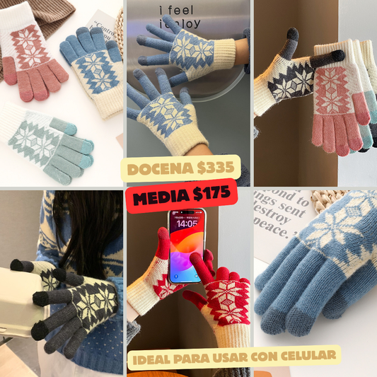 guante con flor navideña,apto para usar con celular, codigo a713