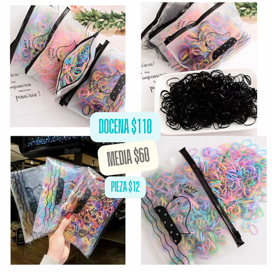 Liga latex en bolsa ziploc, variedad de colores, codigo a26