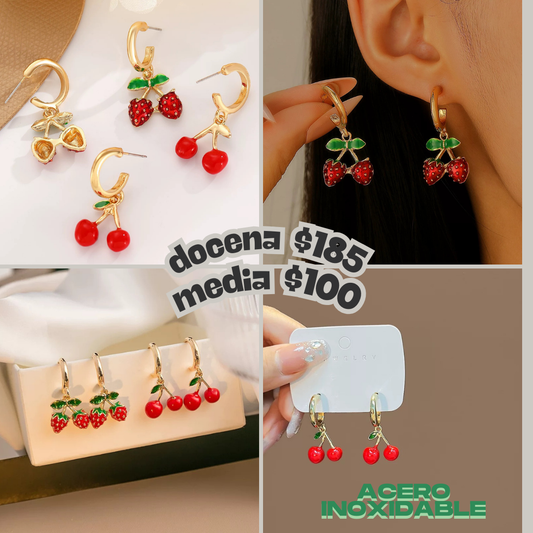 arete cereza y fresa de acero inoxidable, Huggies, codigo a208