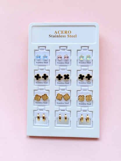set de 12 pares de aretes de acero inoxidable, codigo a5