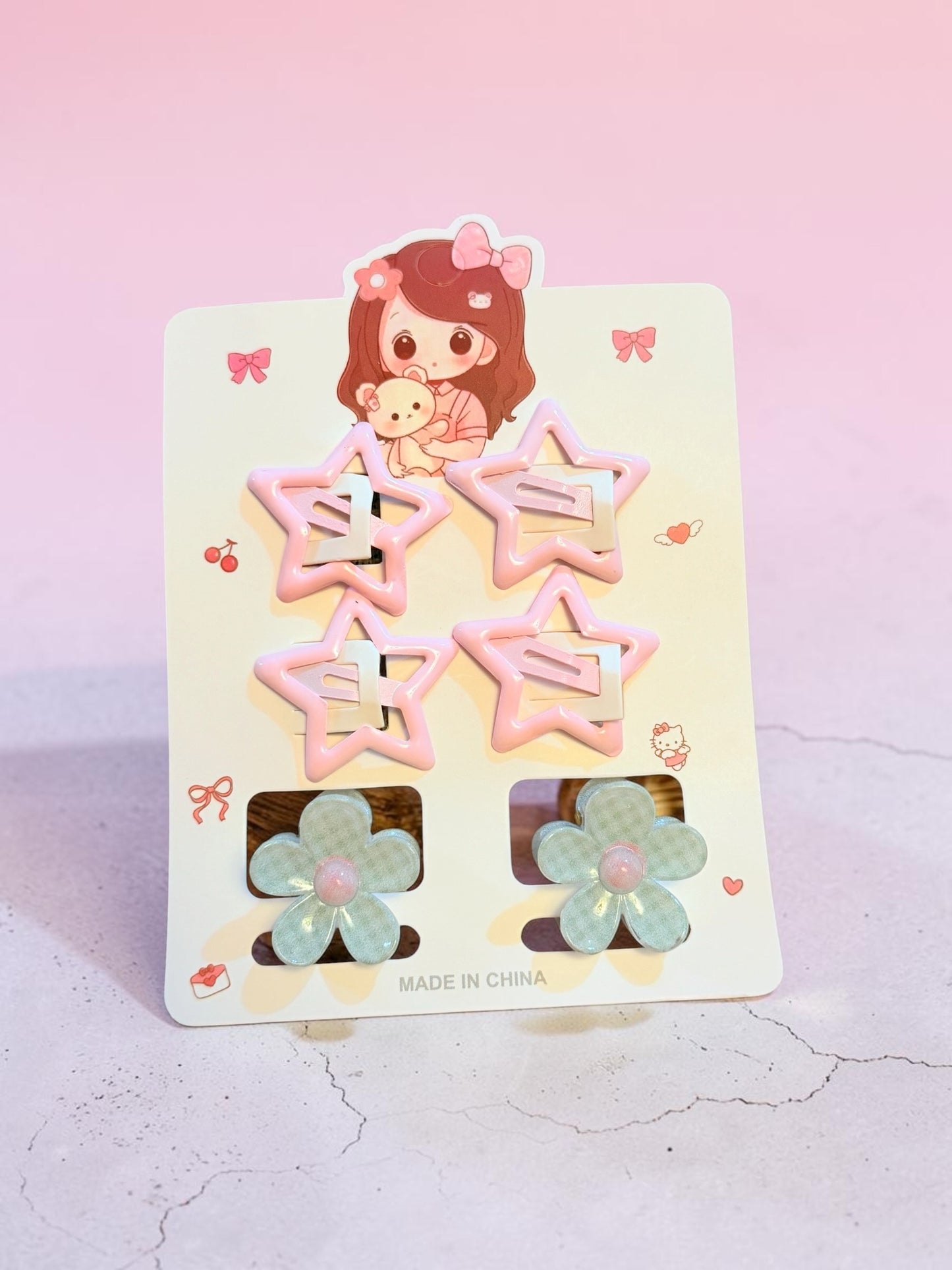 cucas de estrella con mini pinza de flor en plantilla, codigo a64