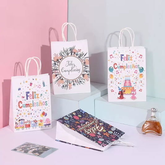 Bolsa de regalo feliz cumpleaños, papel delgado, 15+21*10 cm, codigo a905