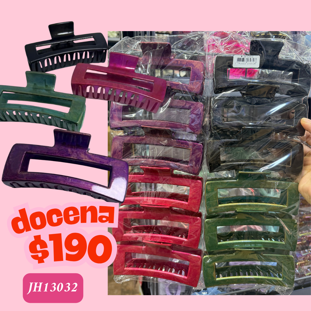 pinza rectangulo brillosa extra grande, docena, codigo JH-13032