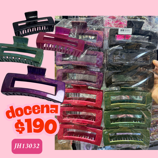 pinza rectangulo brillosa extra grande, docena, codigo JH-13032