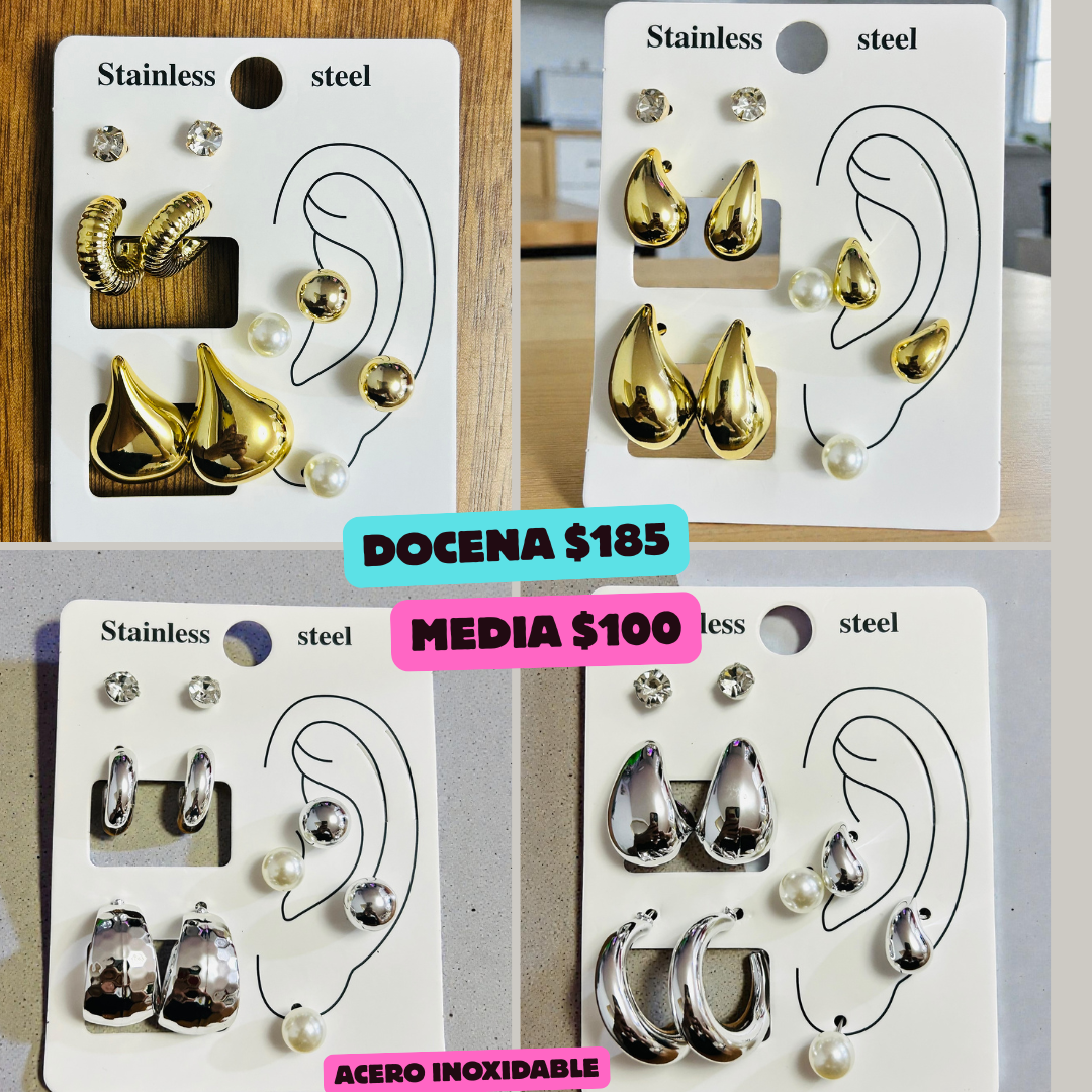 set de aretes acero inoxidable, codigo a27
