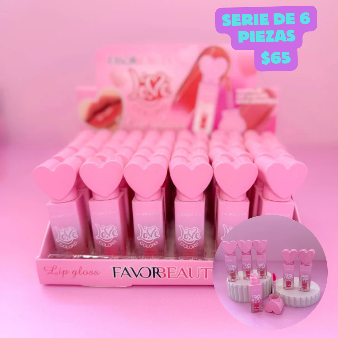 Serie de 6 lap gloss corazon, codigo a107bis