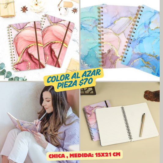 libreta chica tipo mármol, de raya, medida 15x21 cm, colores al azar, codigo a268BIS