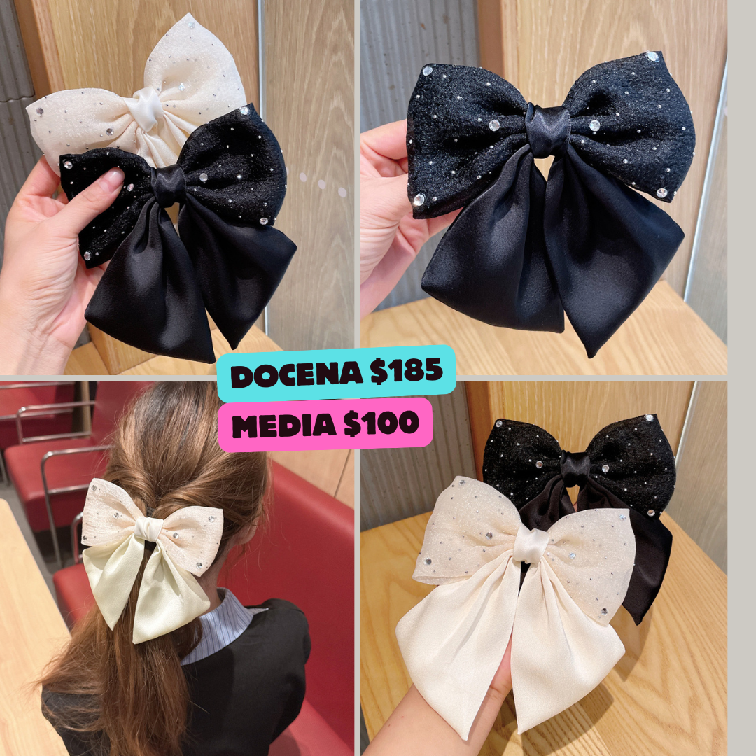 moño blanco y negro con perla, codigo a56