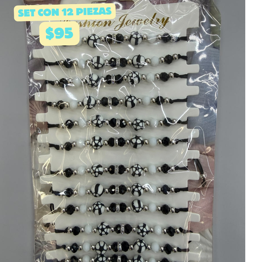 set de 12 pulceras con tema e futboll, codigo a47