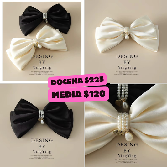 Moño beige y negro con perlas, codigo a194