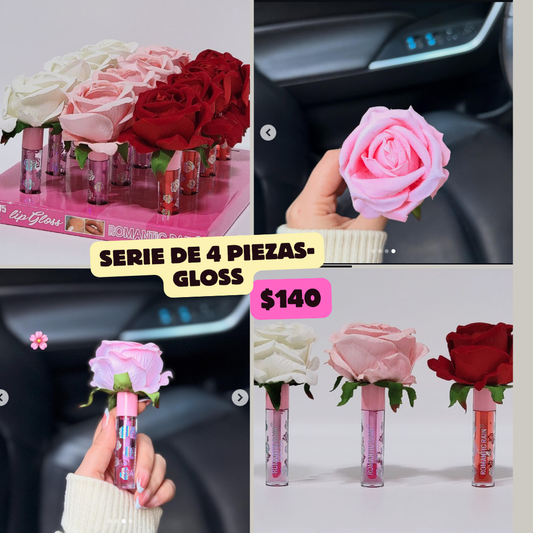 serie de 4 gloss con rosa, codigo a54