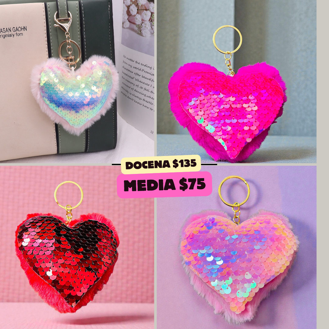 llavero de corazon lentejuela, codigo a156