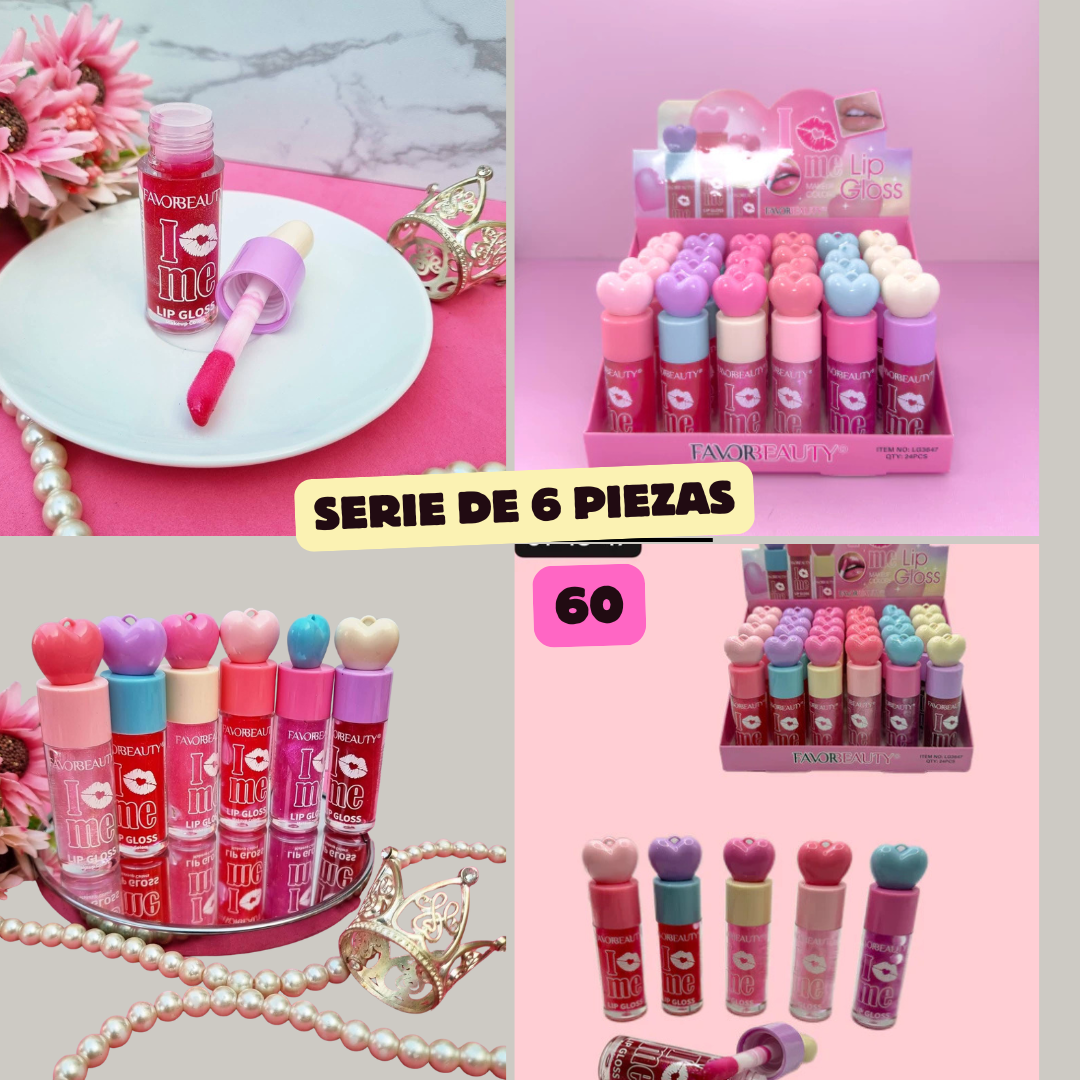 Serie de 6 gloss corazon, codigo a65