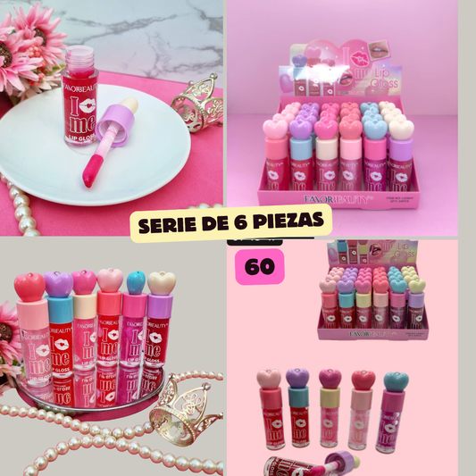 Serie de 6 gloss corazon, codigo a65