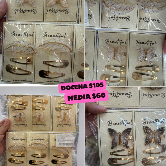 set de cucas con mariposas y plumas de metal, codigo a71