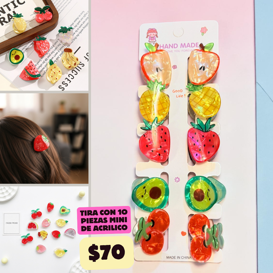 pinza de fruta de acrilico mini con 10 piezas, codigo a5