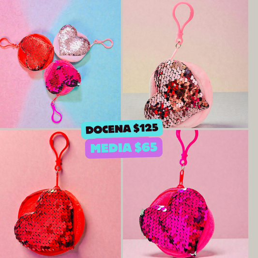 monedero con llavero redondo de lentejuela, codigo a47