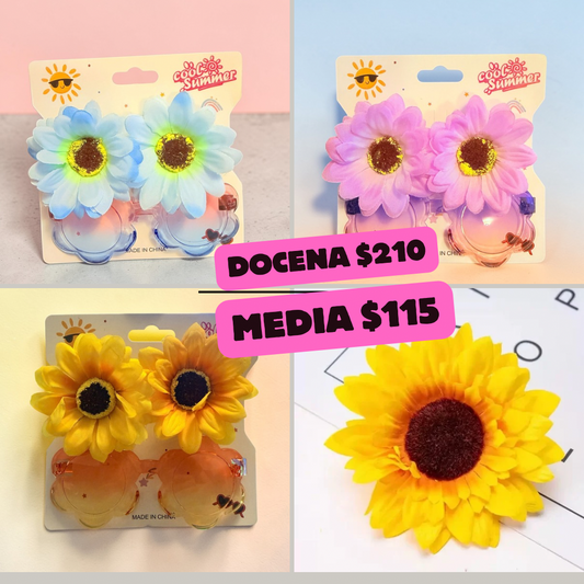 set de broches de flor y lentes, codigo a169