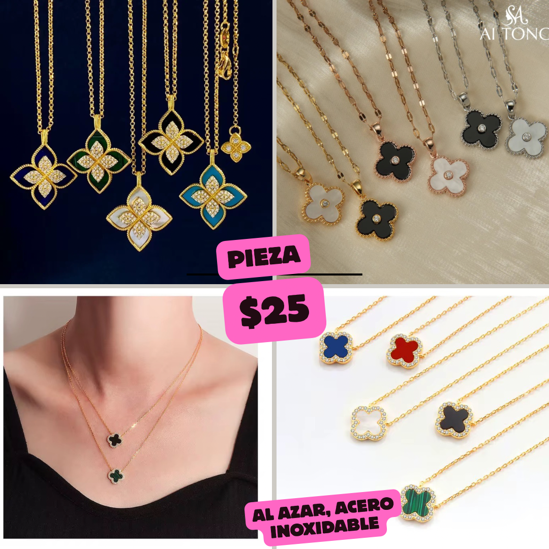 collar acero inoxidable, flores, colores al azar, codigo a810