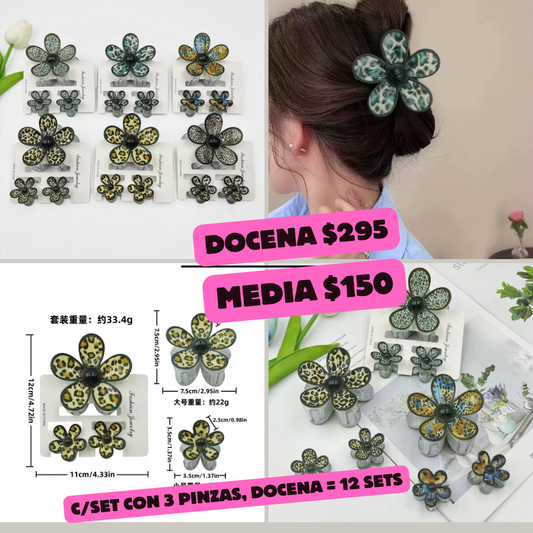 pinza flor con diseños, triple, codigo a39bis